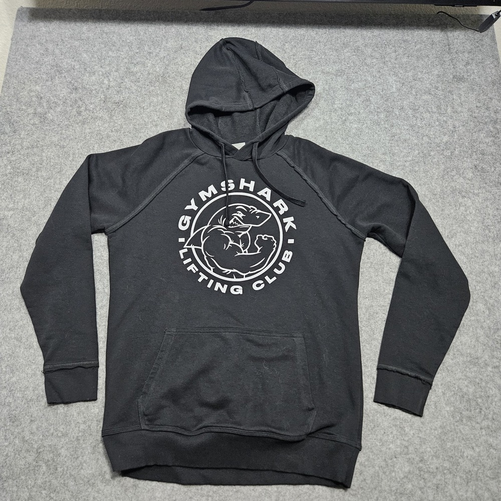 GYMSHARK Pull Over Black Graphic Print‎ Athletic Hoodie Sweatshirt Men's Large